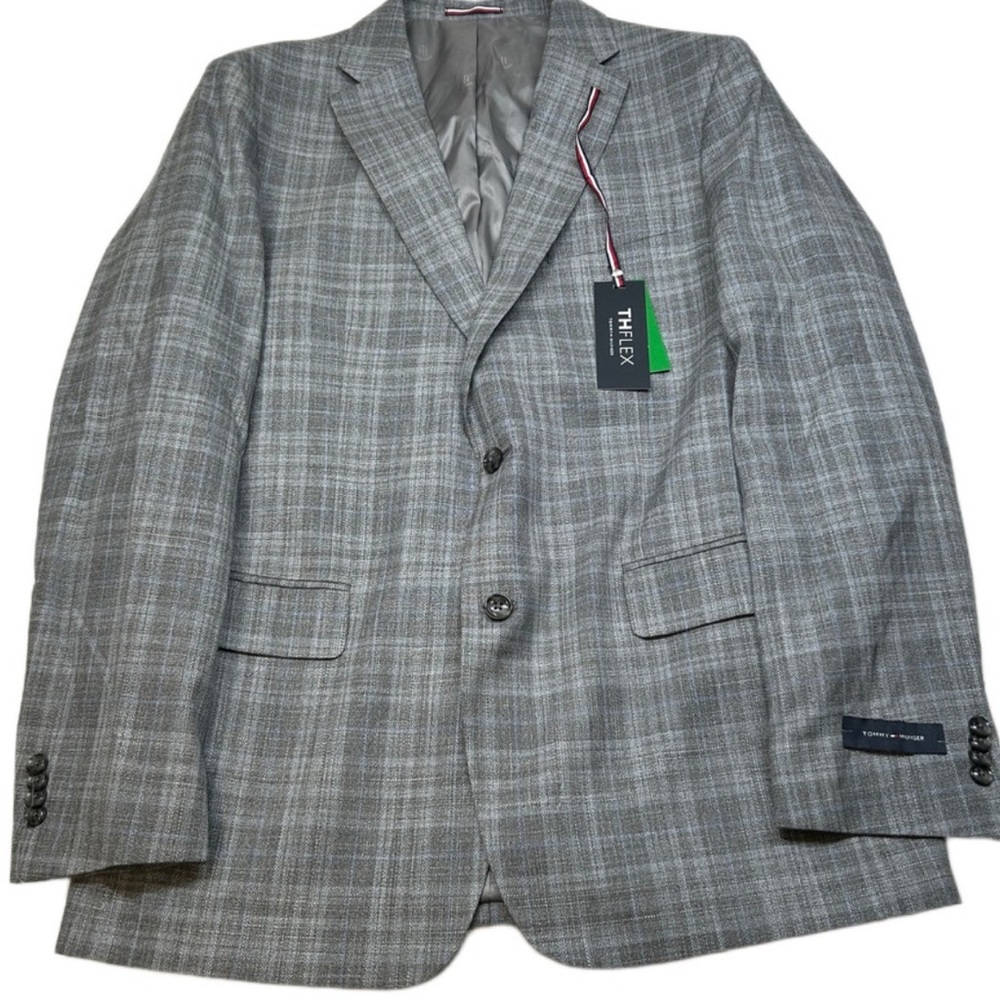 Tommy Hilfiger Modern-Fit Sport Coat‎ Mens 44L 44 Gray Plaid $295 BRAND NEW